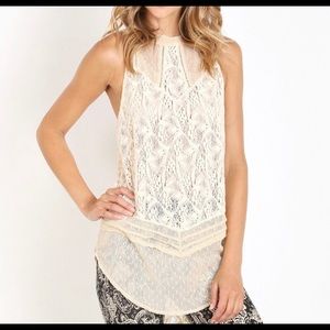 Free People Ivory Maisie Lace Mesh Sheer Tunic Hi Lo Tank